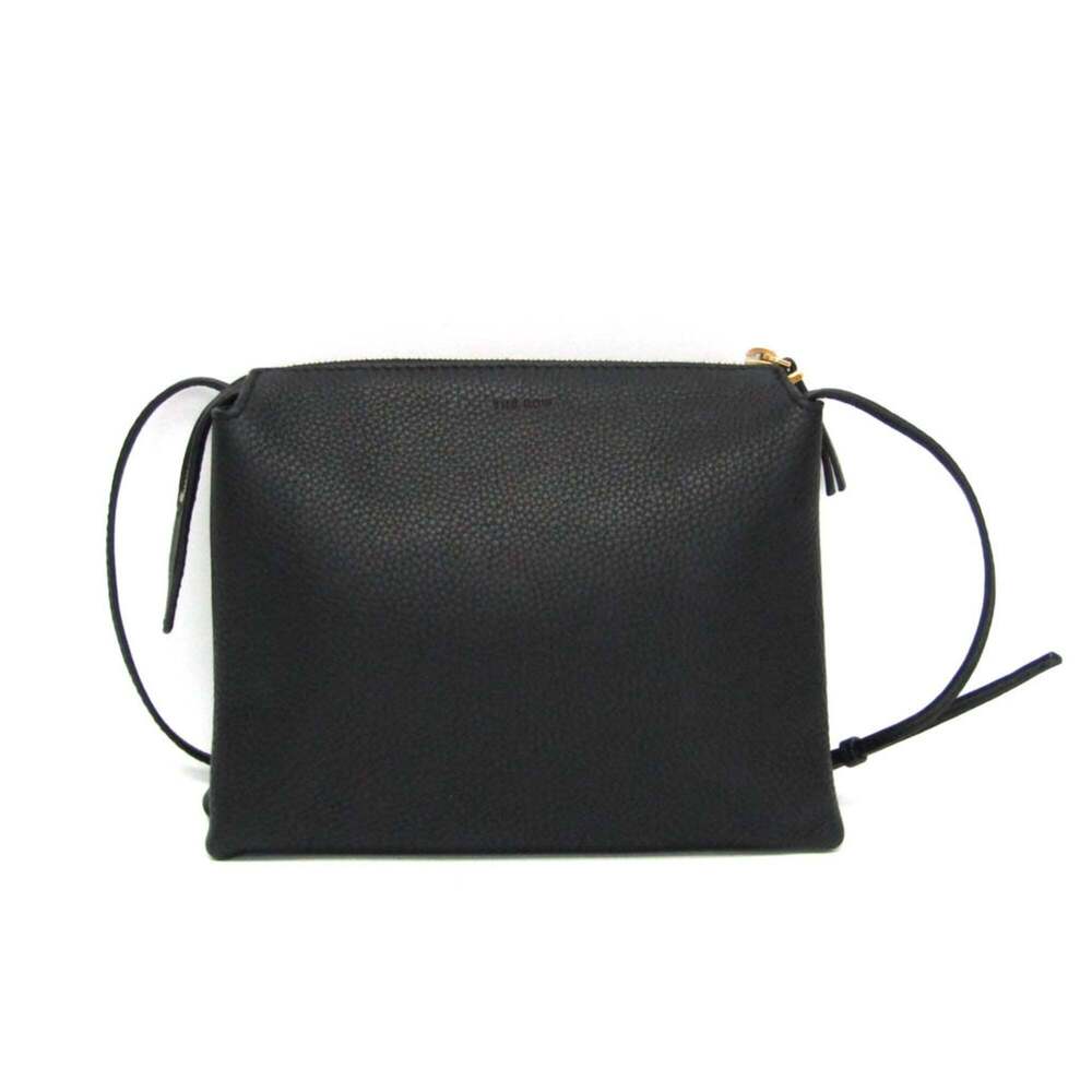 The Row NU MINI TWIN W1236 Women's Leather Shoulder Bag Black